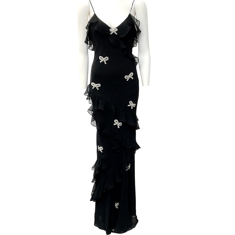 LOVESHACKFANCY EMBELLISHED CRYSTAL BOW RIALTO DRESS